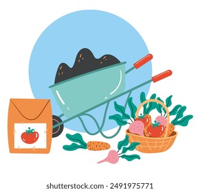 Garden farm agriculture plant vegetables composition concept. Vector flat graphic design element illustration