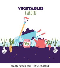 Garden farm agriculture plant vegetables composition concept. Vector flat graphic design element illustration