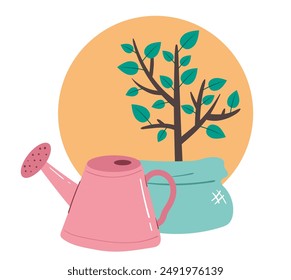Garden farm flowers plant watering concept. Vector flat graphic design element illustration