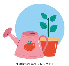 Garden farm flowers plant watering concept. Vector flat graphic design element illustration