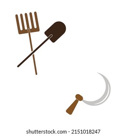 Garden or farm tools. Reap, shovel, pitchfork instrument icons vector illustration.