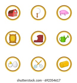 Garden farming icon set. Cartoon set of 9 garden farming vector icons for web isolated on white background