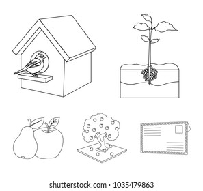 Garden, farming, nature and other web icon in outline style. Plant, Root, stem, icons in set collection.