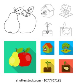 Garden, farming, nature and other web icon in outline,flat style. Plant, Root, stem, icons in set collection.