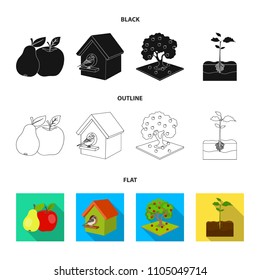 Garden, farming, nature and other web icon in black,flat,outline style. Plant, Root, stem, icons in set collection.