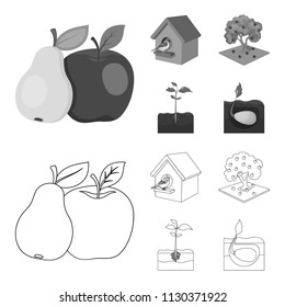 Garden, farming, nature and other web icon in outline,monochrome style. Plant, Root, stem, icons in set collection.