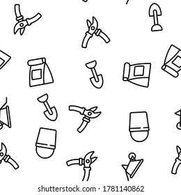 Garden Farming Tool Vector Seamless Pattern Thin Line Illustration