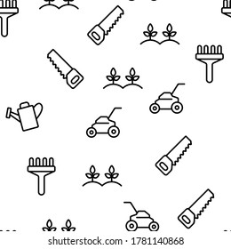 Garden Farming Tool Vector Seamless Pattern Thin Line Illustration