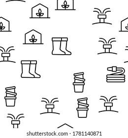 Garden Farming Tool Vector Seamless Pattern Thin Line Illustration