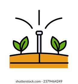 Garden and field irrigation system icon. Plants aquaponics drip water, farm irrigation automatic system or seedling sprinkling technology vector sign. Farmland drip watering equipment outline pictogra