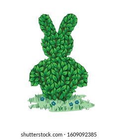 
Garden figure of a hare. Shrub sculpture. Artistic pruning of the bush. Multi-colored image. Design element. Vector image.