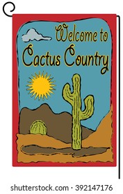 Garden flag desert them cactus with sun in desert welcome sign