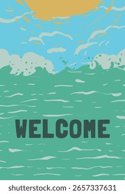 Garden Flag Yard Sign Vertical Abstract Hand Drawn Sun Waves