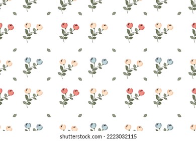Diseño vectorial de patrón sin costuras de flor plana en el jardín para tela, papel pintado y todo imprime color de fondo blanco. Patrón de corte Flor rosa pequeña colorida