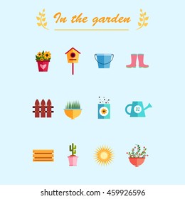 Garden flat icons illustration blue background