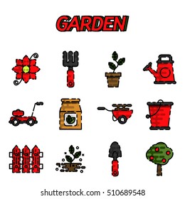 Garden flat icons set