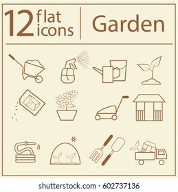 Garden flat line icons