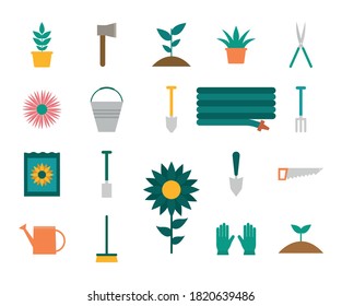 garden flat style set of icons design, Gardening planting and nature theme Vector illustration