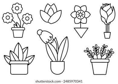 Jardín y arreglos florales Line Art Estilos de ilustración elegantes