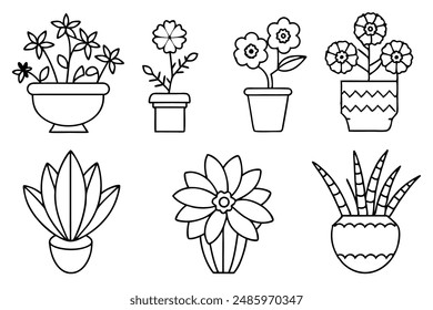 Jardín y Arreglos Florales Line Art Hermosos Diseños de ilustración