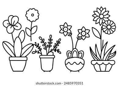 Jardín y Arreglos Florales Line Art Vibrante Ilustración Ideas