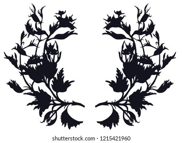 Garden floral frame Isolated object Silhouette set