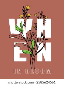 Garten Blumen, Blätter, Platzierung Print, Blüte, Blüte, feminin, Frauen, Mädchen, Print-Design, Mode, T-Shirt, T-Shirt, Grafik. Vektorgrafik