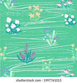 Garden flower, botanical, seamless pattern vector design for fabric, wallpaper. colorful flowers.