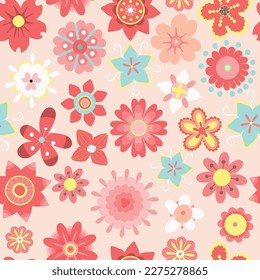Garden flower, botanical, seamless pattern vector design for fashion, fabric, kids,  wallpaper and all prints on pink background color. Cute pattern in small flower. Small spring, colorful flowers.