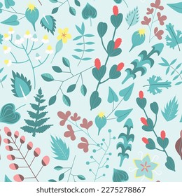 Flor de jardín, diseño de vectores de patrón sin fisuras para moda, tela, niños, papel pintado y todas las impresiones sobre color de fondo de menta verde. Patrón lindo en flor pequeña. Primavera pequeña, flor colorida