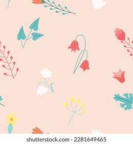 Flor de jardín, diseño de vectores de patrón sin fisuras para moda, tela, niños, papel pintado y todas las impresiones en color de fondo rosa. Patrón lindo en flor pequeña. Pequeña primavera, flores de colores.
