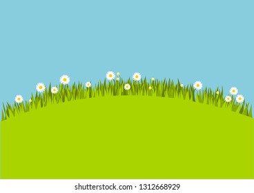 Garden flower and field with grass, vector.