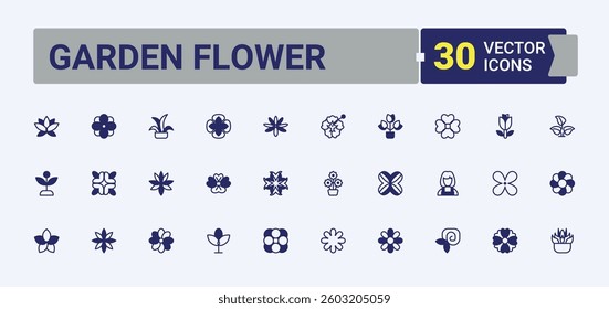 Garden Flower icon. Contain linear sign nature, decor, blossom, eco, bloom, garden and more. Flower line icon. Icons for website. Outline and solid pictogram.