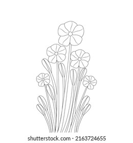 
garden flower line art illustration coloring page for printing template design