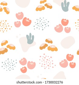Garden flower, plants, abstract vector seamless pattern design for fabric, wallpaper and all prints on a transparent background.