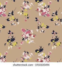 Garden flower, plants ,botanical ,seamless pattern vector design for fashion,fabric,wallpaper and all prints on caramel mint background color. Cute pattern in small flower.flower pink yellow textile.