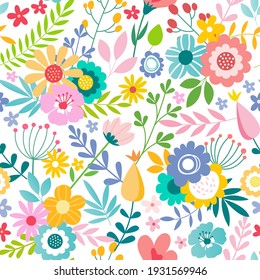 Garden flower, plants ,botanical ,seamless pattern vector design for fashion,fabric,wallpaper and all prints on green mint background color. Cute pattern in small flower. Small colorful flowers