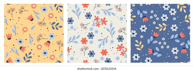 Garden flower, plants ,botanical ,seamless pattern vector design for fashion,fabric,wallpaper and all prints. Set of Cute patterns in small colorful flowers.