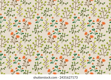 Garden flower, plants ,botanical ,seamless pattern vector design for fashion,fabric,wallpaper and all prints on pastel background color.