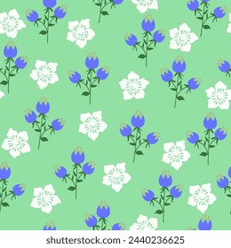 Garden flower, plants ,botanical ,seamless pattern vector design for fashion,fabric,wallpaper and all prints on green mint background color. Cute pattern in small flower. Small colorful flowers.