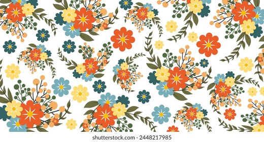 Garden flower, plants ,botanical ,seamless pattern vector design for fashion,fabric,wallpaper and all prints on green mint background color. Cute pattern in small flower. Small colorful flowers.