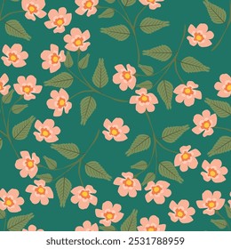 Garden flower, plants ,botanical ,seamless pattern vector design for fashion,fabric,wallpaper and all prints on green mint background color. Cute pattern in small flower