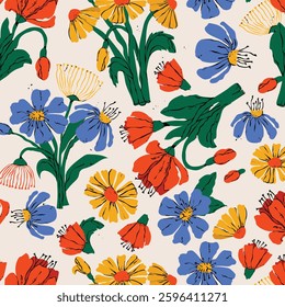 Garden flower, plants ,botanical ,seamless pattern vector design for fashion, fabric, wallpaper on light background color.