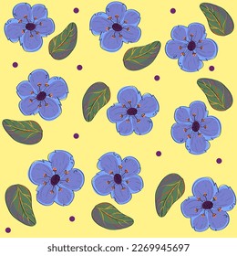 Garden flower,botanical ,seamless pattern vector design for fashion, fabric, wallpaper and all prints on yellow lemon background color.