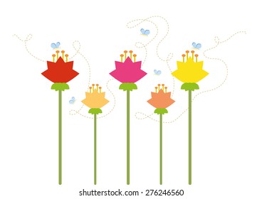 Garden Flowers with Butterflies vector