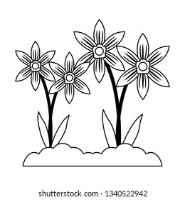garden flowers cartoon isolated in black and white