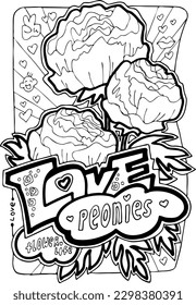 Garden flowers coloring book pages for adults and kids. Antistress hobby for relaxation. Hand drawn cartoon style line illustration. Colouring vector pages collection set floral botanical theme.