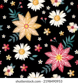 Flores de jardín. El bordado es un patrón sin fisuras con adorno floral. Impresión de tejido. 