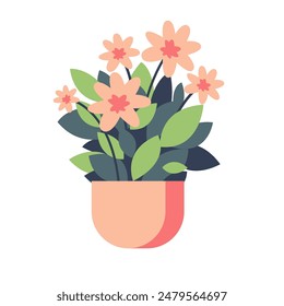 Garden flowers in flower pot, flat design vector illustration