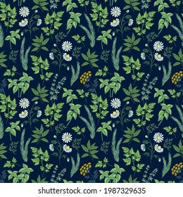 Garden flowers and herbs seamless pattern